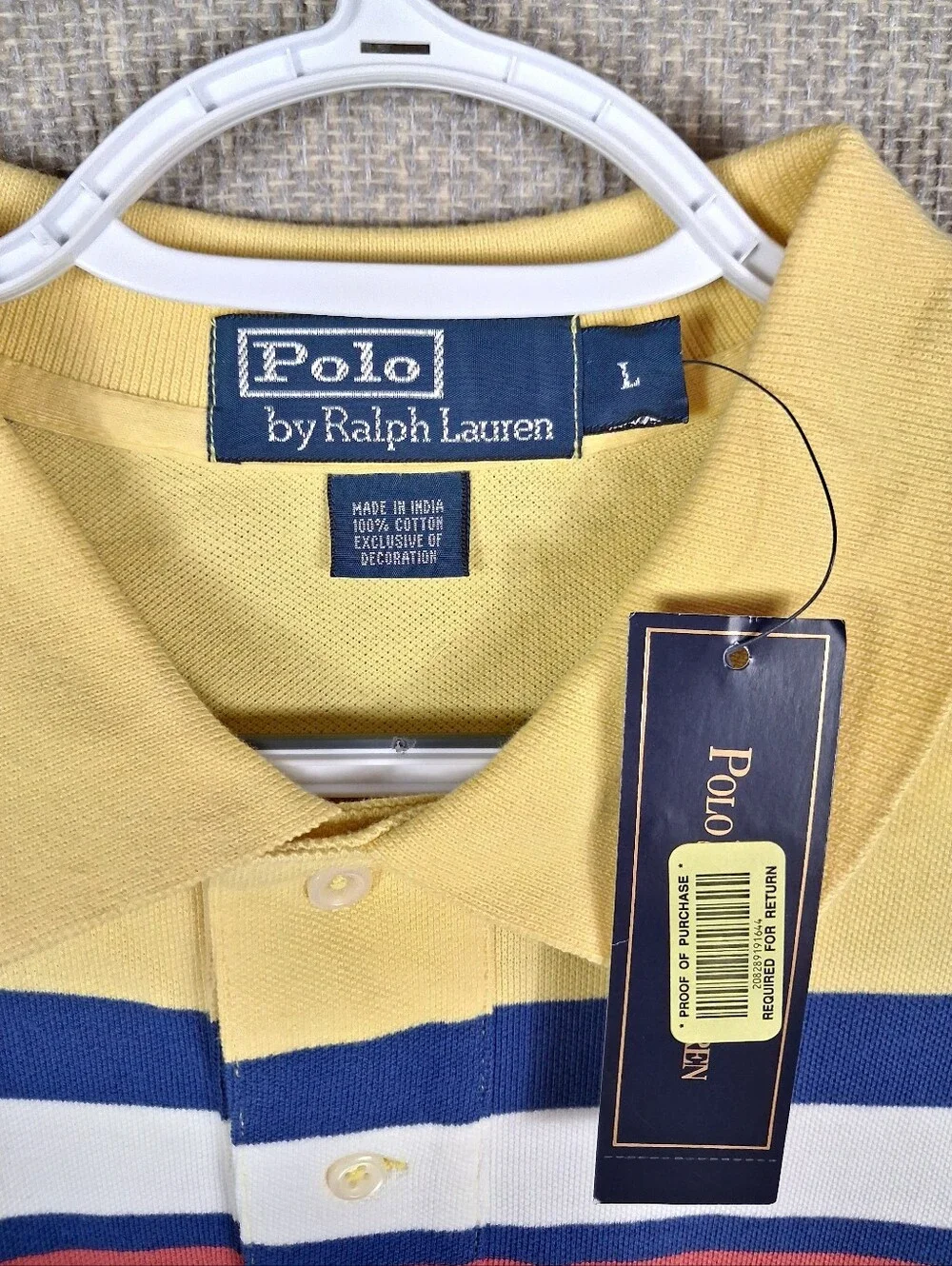 Polo Ralph Lauren Classic Fit Multi-Color Striped Mesh Polo Shirt Yellow Multi L